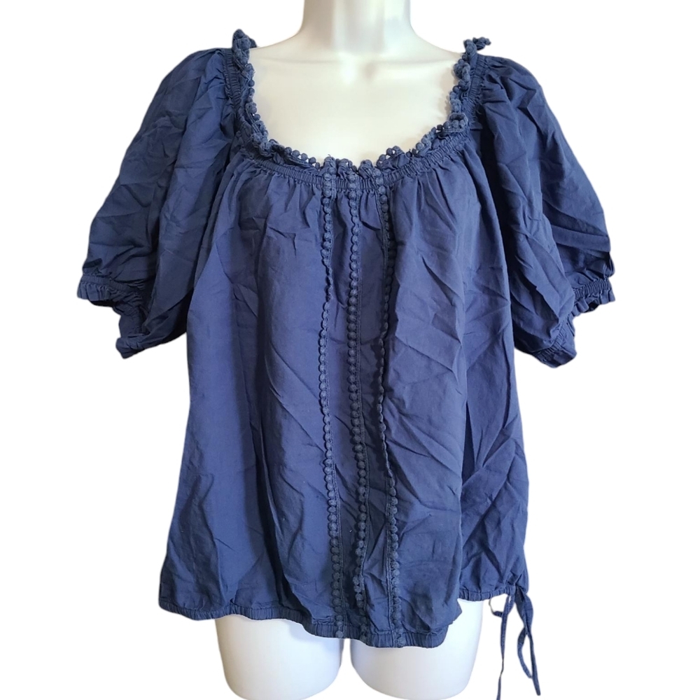 NYGARD blue peasant top waist tie L